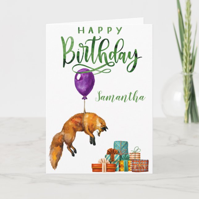 Carte Joyeux Anniversaire Renard Mignon Personnalisé  (Devant)