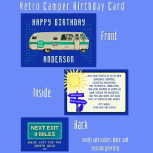 Carte Joyeux anniversaire Retro Camper RV Voyage