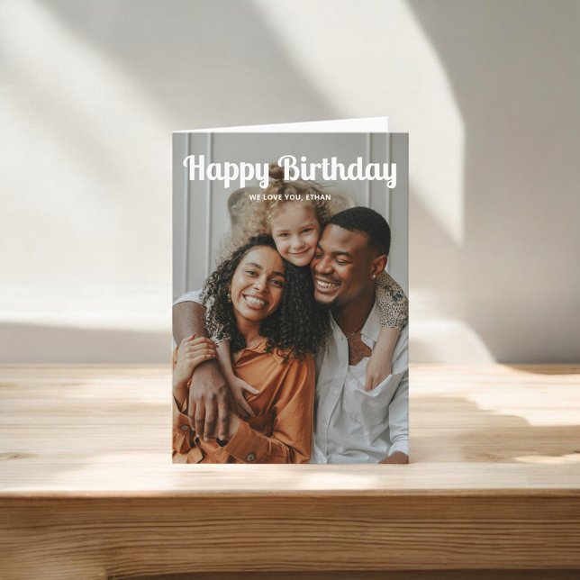 Carte Joyeux Anniversaire Retro Script 3 Photo (Créateur téléchargé)