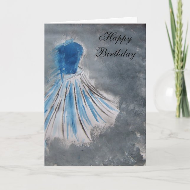 Carte Joyeux anniversaire (robe bleue) (Devant)