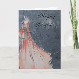 Carte Joyeux anniversaire (robe orange)