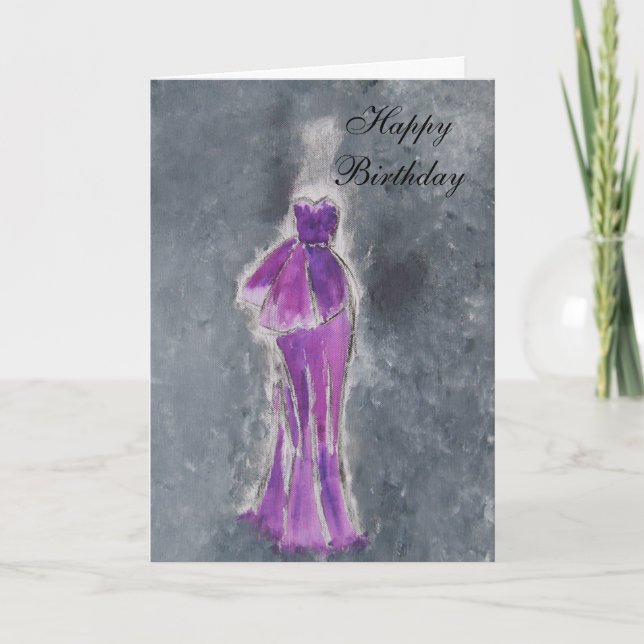 Carte Joyeux anniversaire (robe pourpre) (Devant)