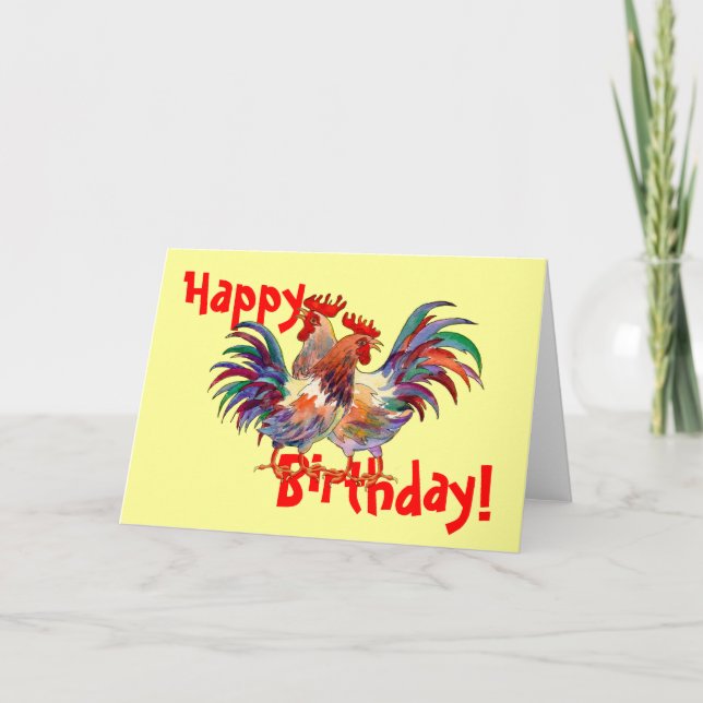 Carte JOYEUX ANNIVERSAIRE ROOSTERS par SHARON SHARPE (Devant)