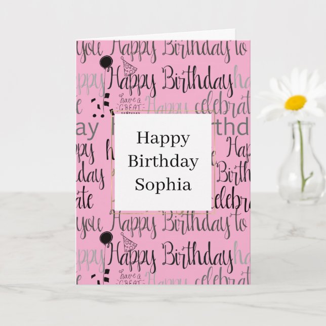 Carte Joyeux Anniversaire Rose (Petite plante)