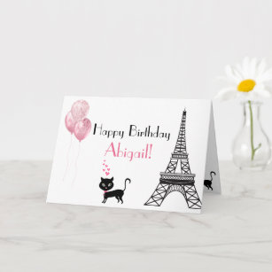 Carte Joyeux Anniversaire Rose Coeur Tour Eiffel Chat