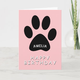 Carte Joyeux Anniversaire Rose Empreinte de Patte Mignon