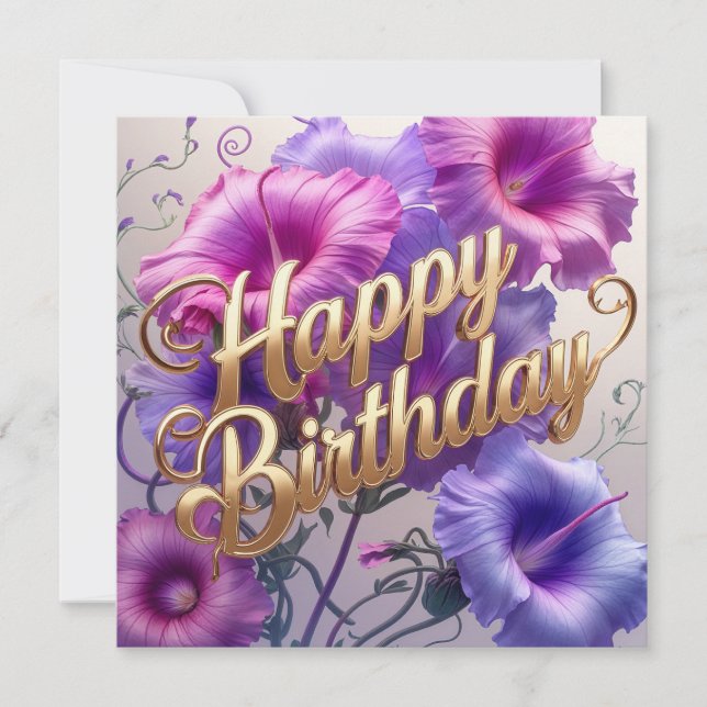 Carte Joyeux Anniversaire rose, mauve Matin Fleurs de gl (Devant)