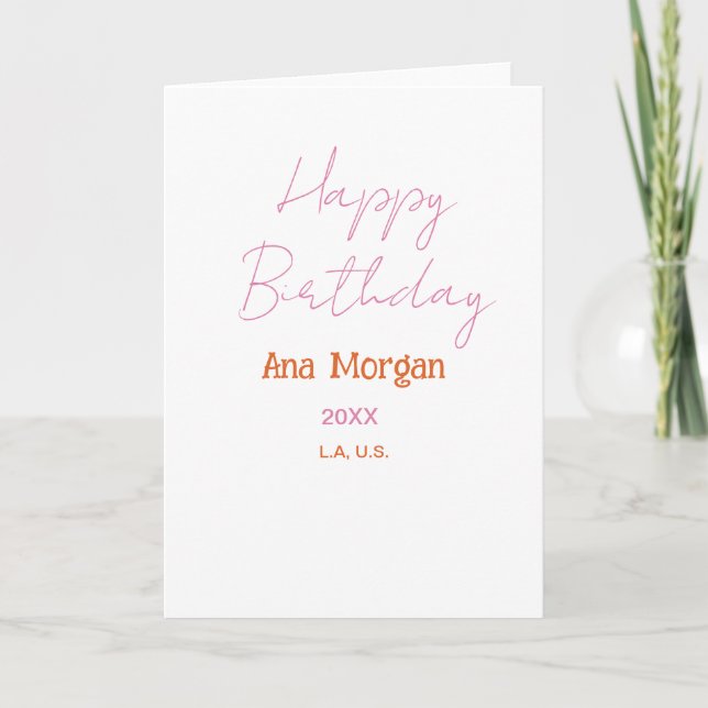 Carte Joyeux Anniversaire Rose Orange Nom Simple Année L (Devant)