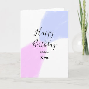 Carte Joyeux anniversaire rose pastel violet nom simple