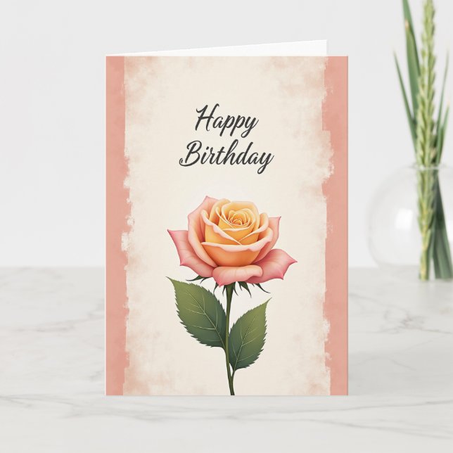 Carte Joyeux Anniversaire Rose Pêche (Devant)