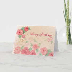 Carte Joyeux Anniversaire rose Victorien Rose Aquarelle 