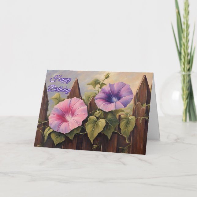 Carte Joyeux Anniversaire rose violet matin Fleurs de gl (Devant)