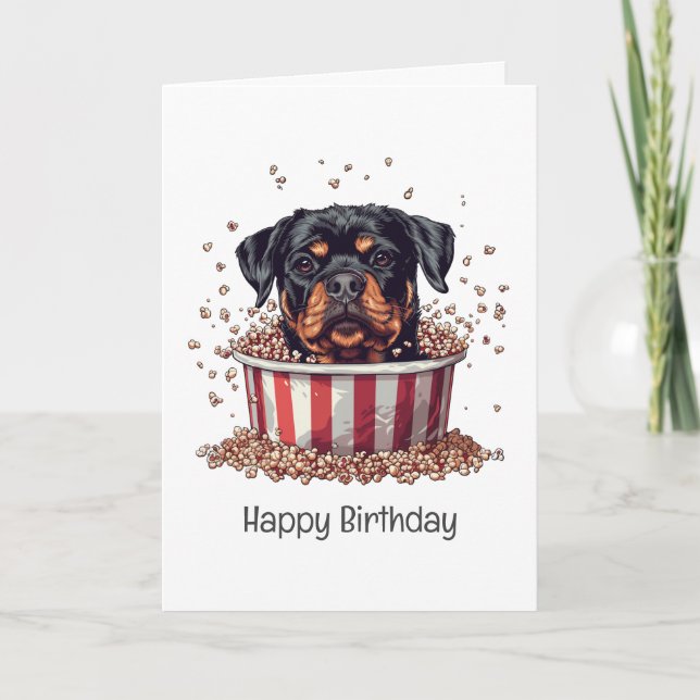 Carte Joyeux Anniversaire Rottweiler Chien Movie Popcorn (Devant)