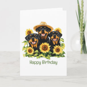 Carte Joyeux Anniversaire Rottweiler Chiens Sunflowers