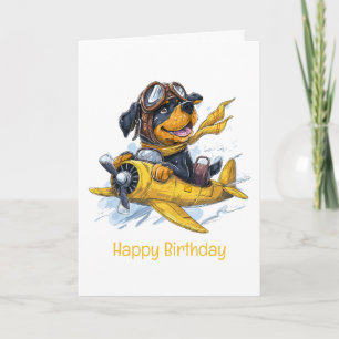 Carte Joyeux anniversaire Rottweiler Dog Pilote avion