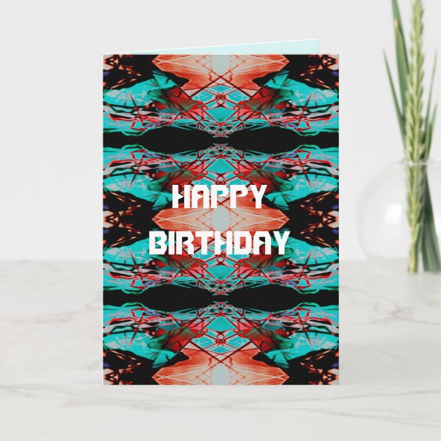 Carte Joyeux Anniversaire Rouge Aqua Black Tissu (Devant)