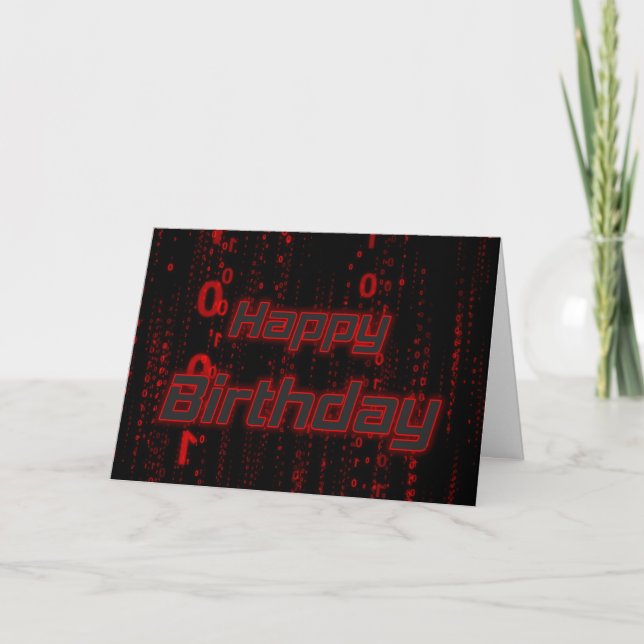 Carte Joyeux anniversaire rouge binaire code numérique r (Devant)