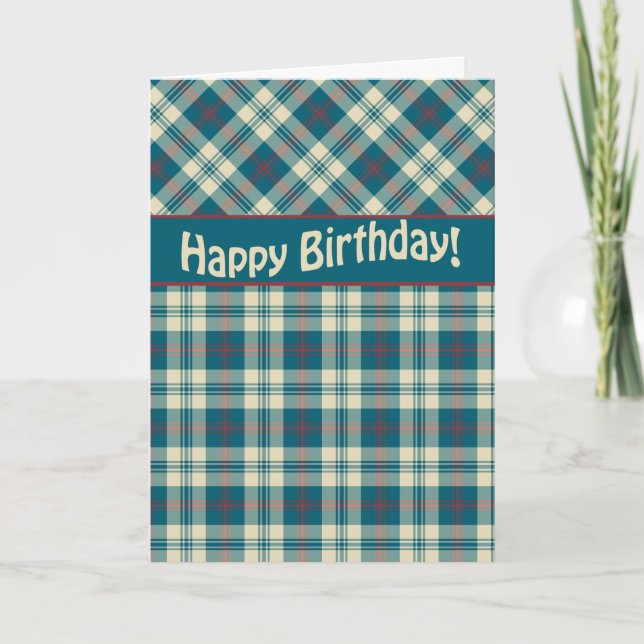 Carte Joyeux Anniversaire Rouge Bleu Madras Check (Devant)
