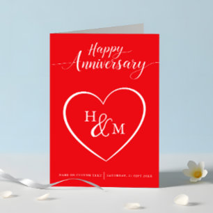 Carte Joyeux anniversaire Rouge et blanc Script
