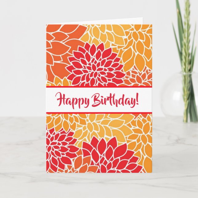 Carte Joyeux anniversaire Rouge et Orange Floral (Devant)
