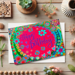 Carte Joyeux Anniversaire Rouge joyeux Fun Fun Floral Gi