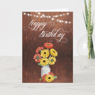 Carte Joyeux anniversaire Rustic Mason Jar Gerbera Daisy