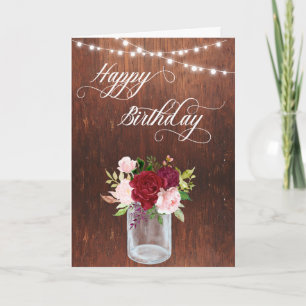 Carte Joyeux anniversaire Rustic Mason Jar Lumières en b
