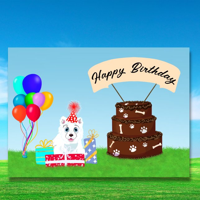 Carte Joyeux anniversaire Samoyed avec gâteau (Créateur téléchargé)