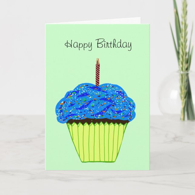 Carte Joyeux anniversaire saupoudré de gâteau bleu (Devant)