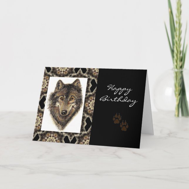 Carte Joyeux Anniversaire sauvage avec l'aquarelle Wolf (Devant)