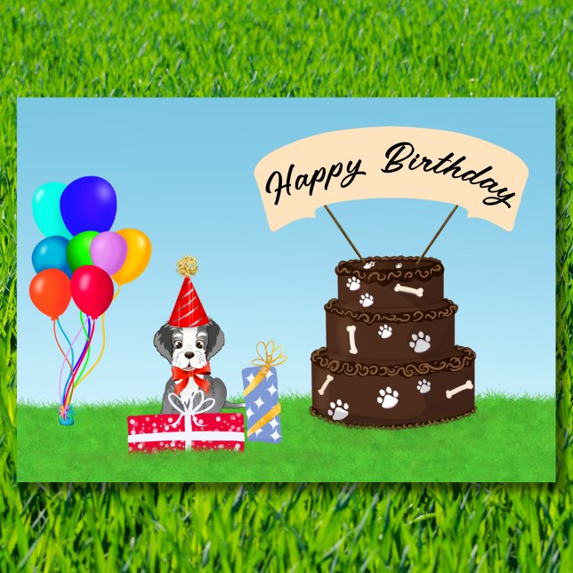 Carte Joyeux Anniversaire Schnauzer avec Gâteau d'Annive (Créateur téléchargé)