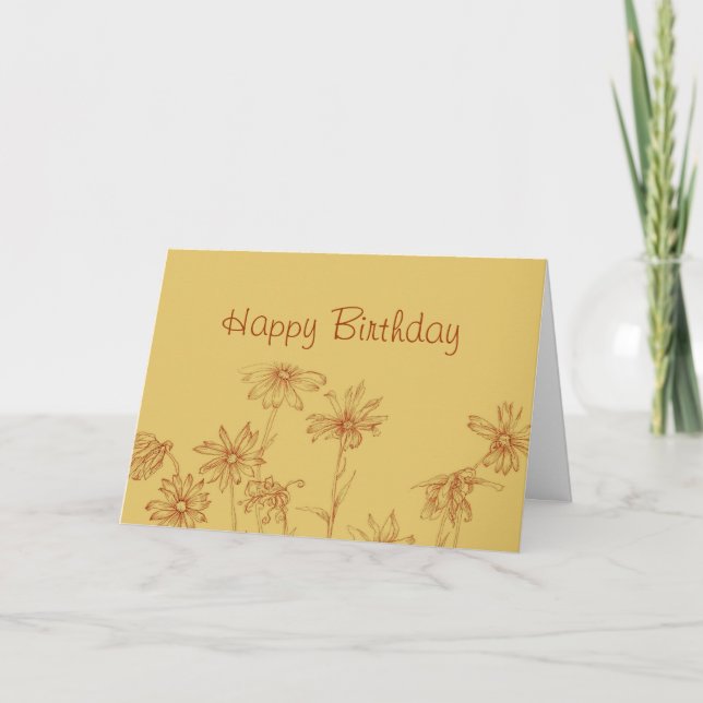 Carte Joyeux anniversaire Sepia Daisy Stylo et dessin d' (Devant)