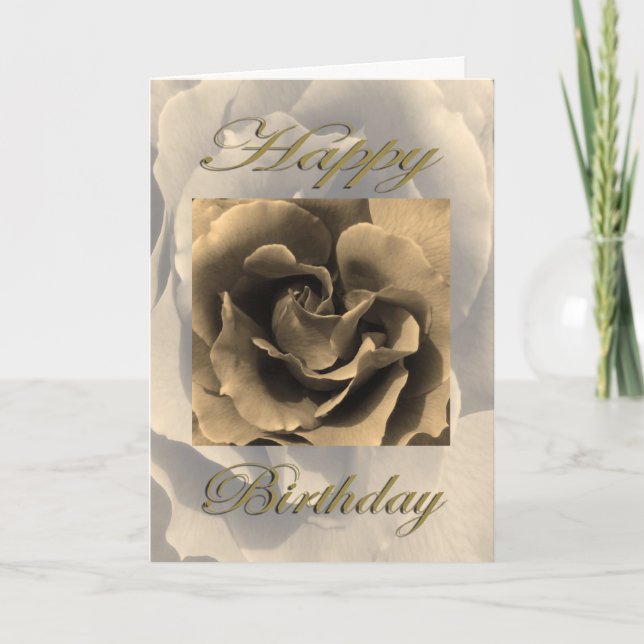 Carte Joyeux anniversaire Sepia Rose (Devant)