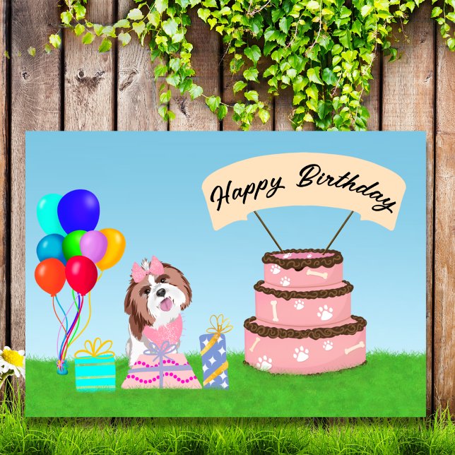 Carte Joyeux anniversaire Shih Tzu avec Gâteau (Créateur téléchargé)