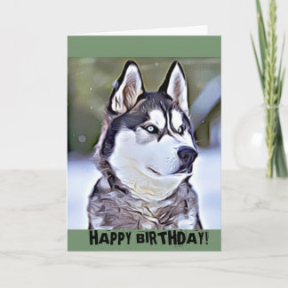 Carte Joyeux anniversaire Siberian Husky Digital Peintur