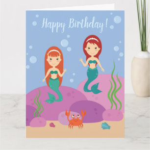 Carte Joyeux anniversaire sirènes filles sous l'eau