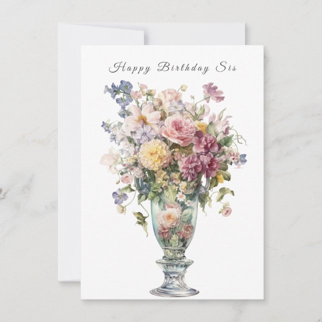 Carte Joyeux Anniversaire Sis Belle Aquarelle Fleurs (Devant)