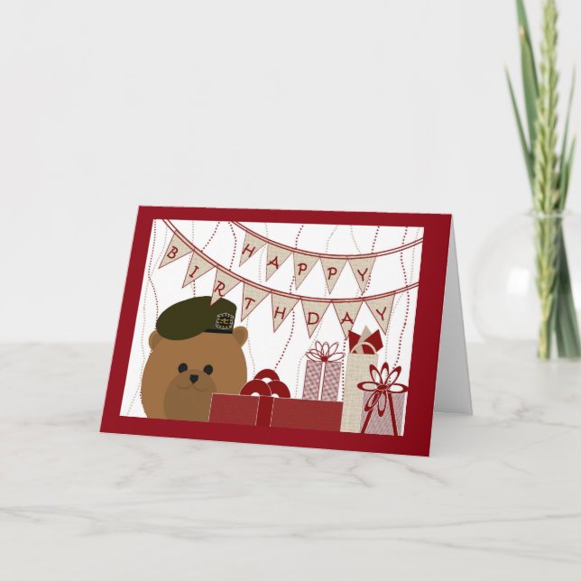 Carte Joyeux anniversaire, soldat du béret vert de l'Arm (Devant)