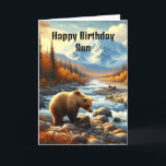 Carte Joyeux anniversaire Son aquarelle Ours par Stream<br><div class="desc">Voici la carte d'anniversaire parfaite pour les hommes. La carte a un message d'accueil intérieur,  que vous pouvez changer à votre texte. Cette carte a été créée à partir d'une image d'aquarelle générée par l'IA d'un ours grizzli à la limite des cours d'eau du parc national du Denali.</div>