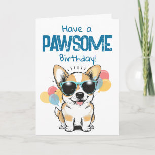 Carte Joyeux Anniversaire Souriant Ballons Fun Corgi