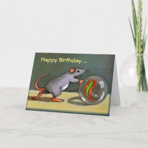 Carte Joyeux anniversaire, souris mignonne avec du
