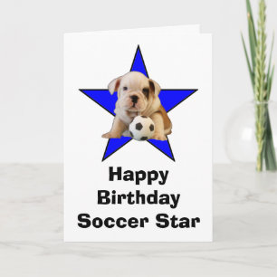 Carte Joyeux Anniversaire Star de football Bulldog Chiot