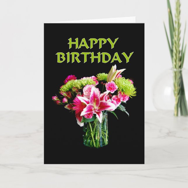 Carte Joyeux anniversaire, Stargazer Lily Bouquet (Devant)