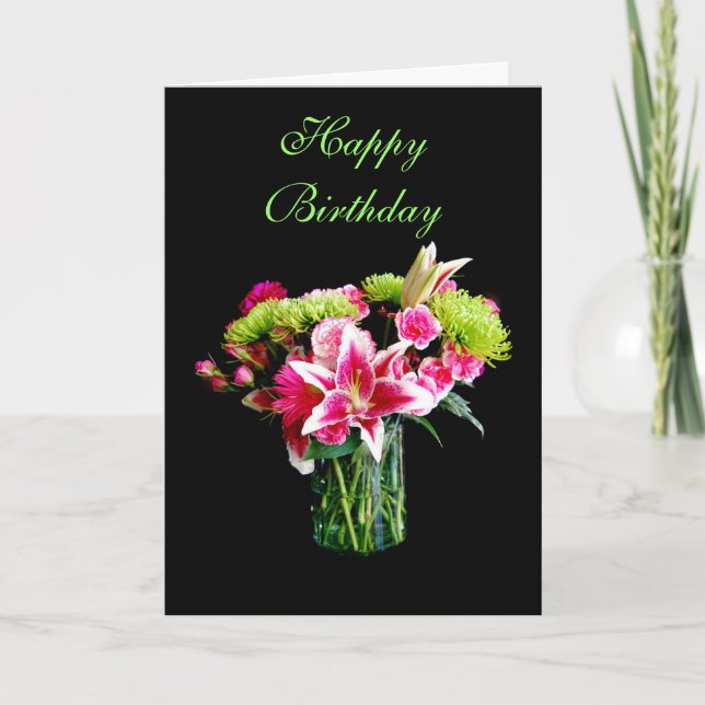 Carte Joyeux anniversaire, Stargazer Lily Bouquet (Devant)