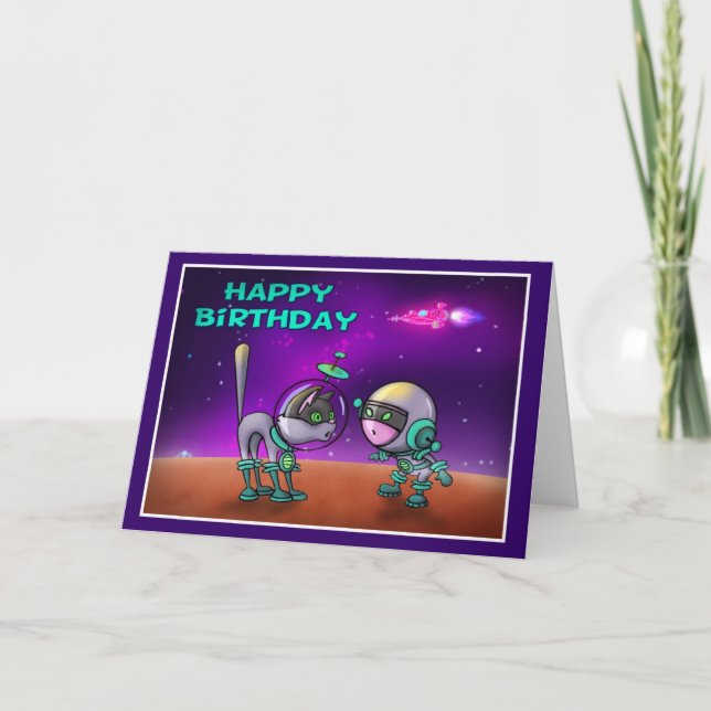 Carte Joyeux anniversaire Style spatial 004 (Devant)