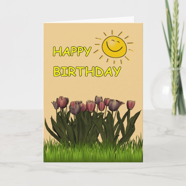 Carte Joyeux anniversaire Sun et fleurs (Devant)