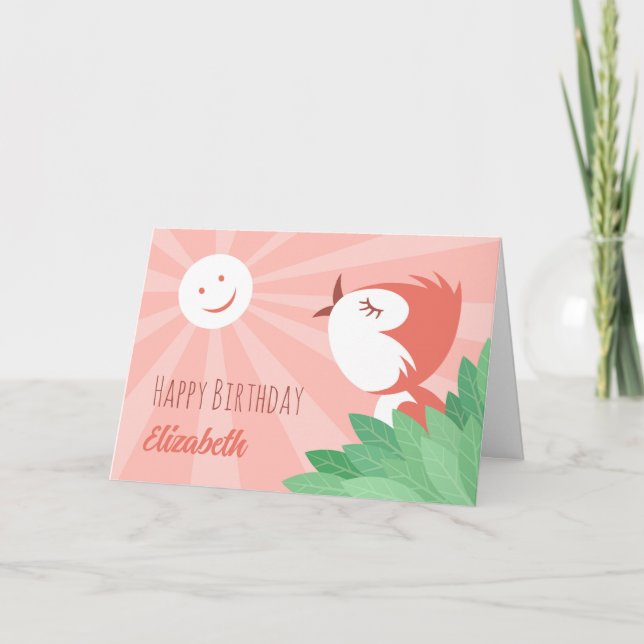 Carte Joyeux Anniversaire Sun mignon Cartoon Bird Girl (Devant)