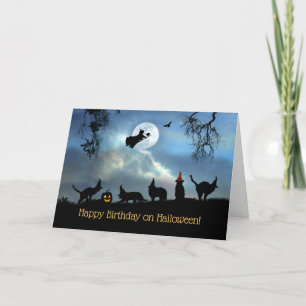 Carte Joyeux anniversaire sur Halloween Chats noirs mign