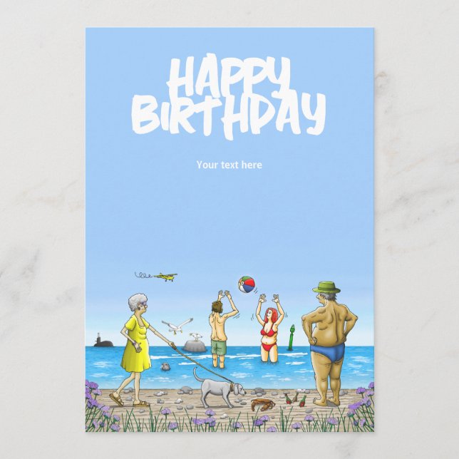 Carte Joyeux Anniversaire sur la Plage (Devant)