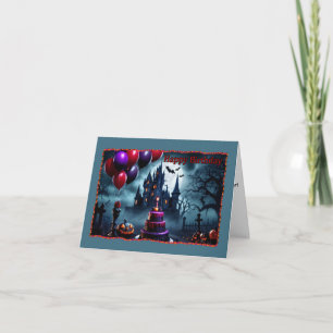 Carte Joyeux anniversaire sur le gâteau d'Halloween et l